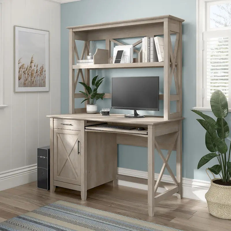 Key West 48W Small Computer Desk with Hutch by Bush Furniture