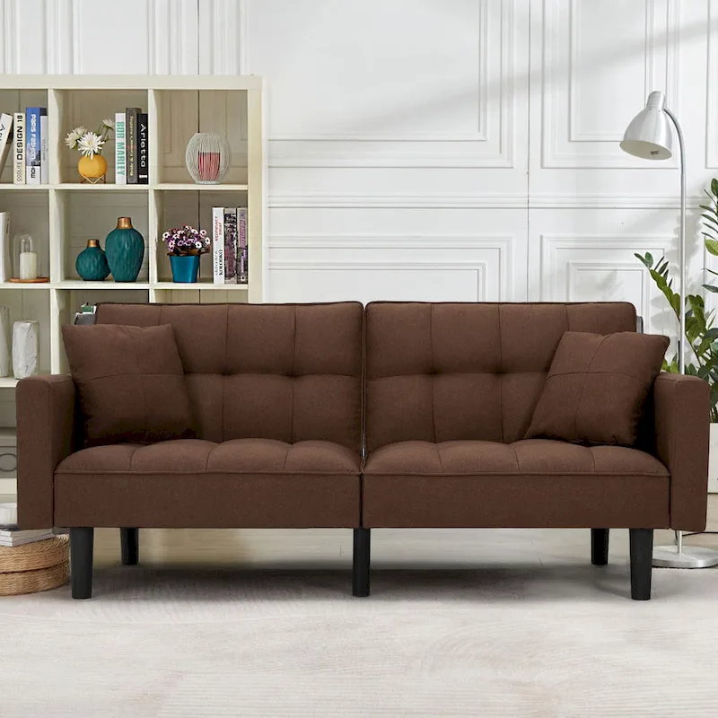 AVAWING 74 Modern Tufted Convertible Futon Sofa Bed with 2 Pillows