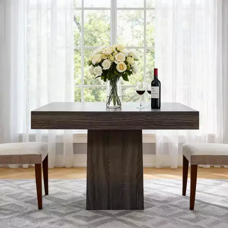 31.5 Square Dining Table for 4, Wooden Small Kitchen Table with Pedestal Base, Farmhouse Dinner Table for Kitchen Dining Room Apartment