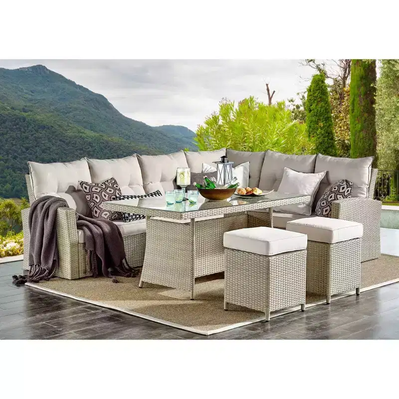3pc All-Weather Wicker Canaan Large Outdoor Sectional Sofa with Cushions Brown - Alaterre Furniture: Weather-Resistant, Aluminum Frame