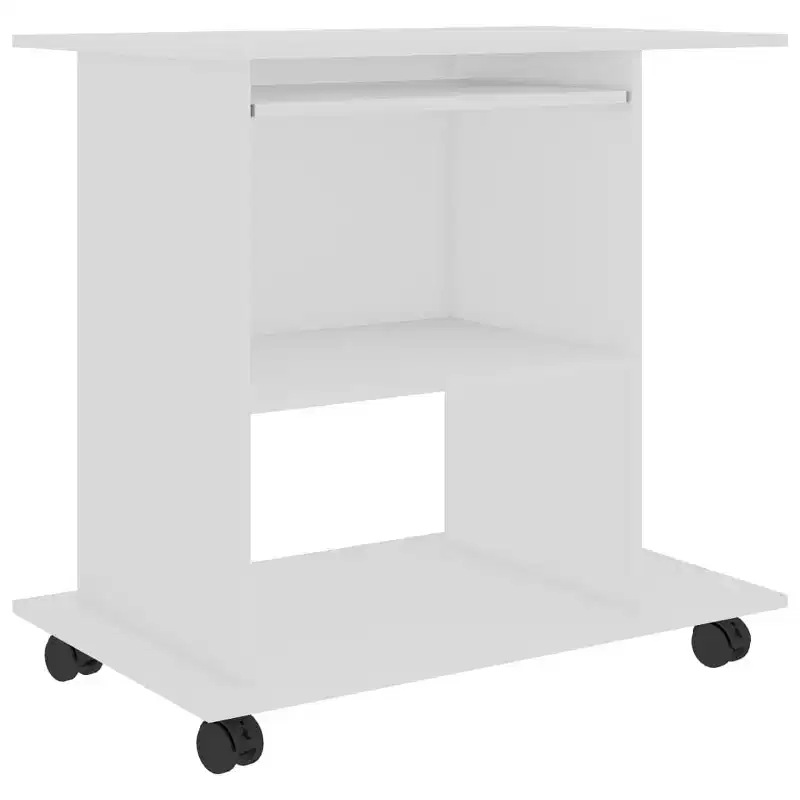Compact White Computer Desk with Storage Shelves