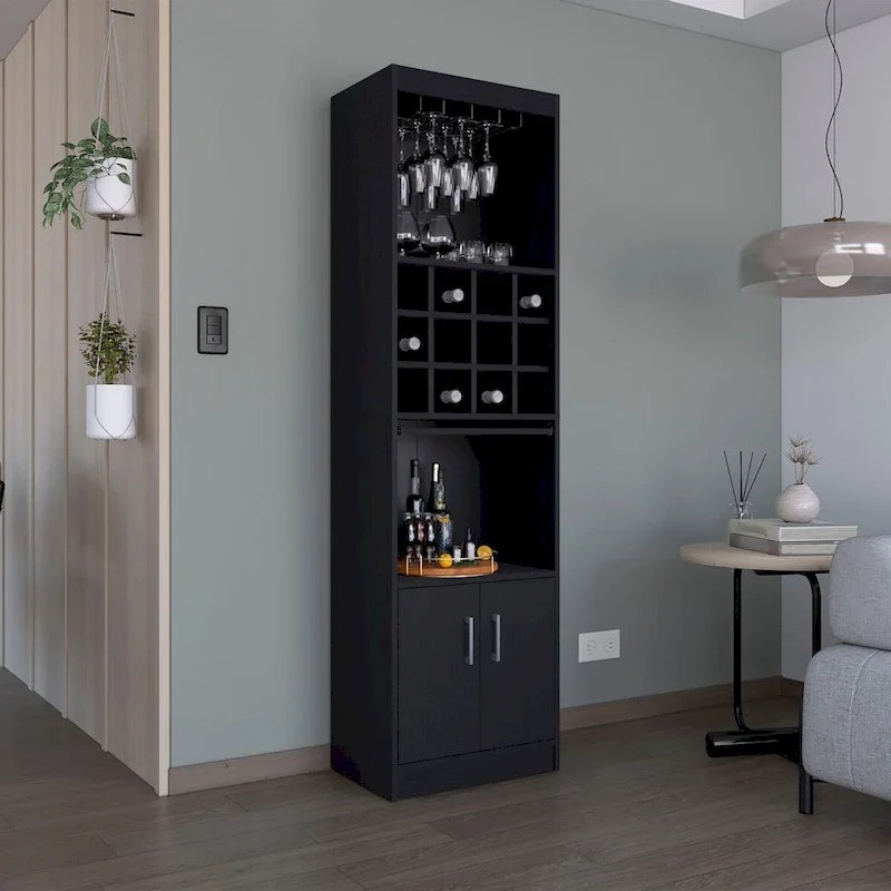 71-Inch 5-Tier Bar Cabinet with Wine Rack & Stemware Holder