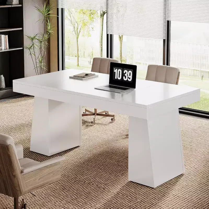 Lantine 55 Inches Home Office Executive Desk with Double Trapezoid Base