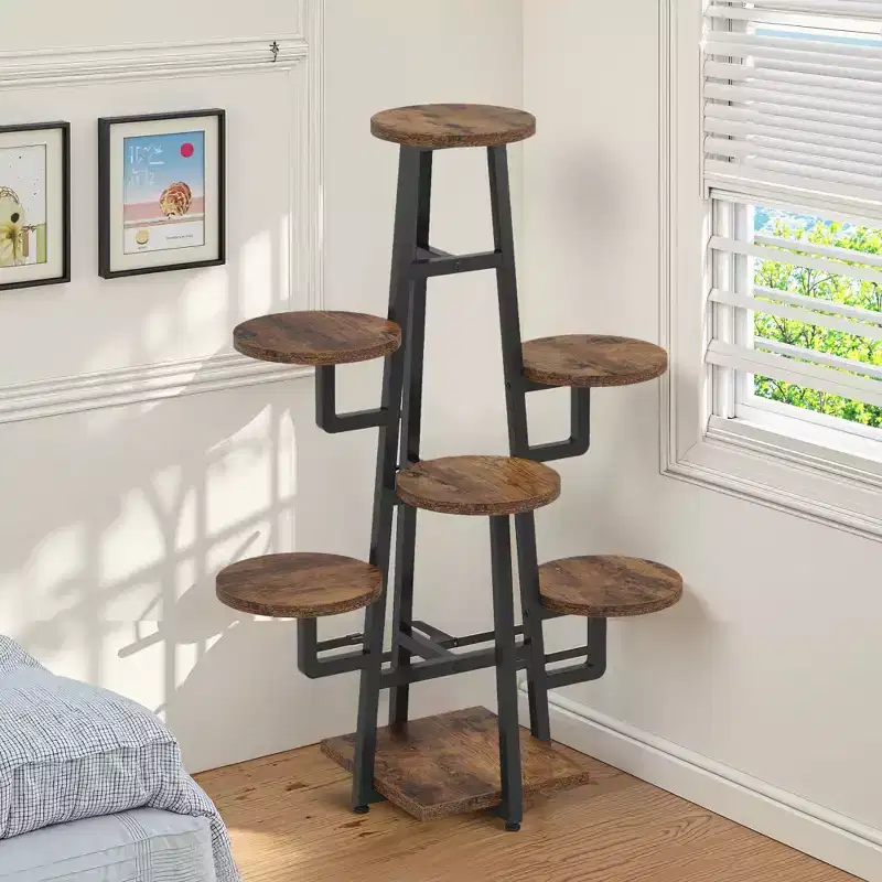 MAYEERTY 43.3-Inch Plant Stand 6 Large Round Panels Sunlight-Friendly High-Low Design