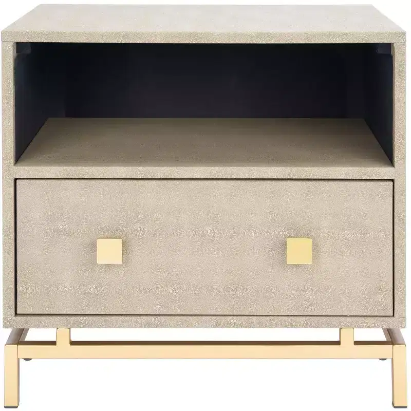 Meilana 1 Self 1 Drawer Nightstand - NST6403 - Light Taupe/Brass - Safavieh