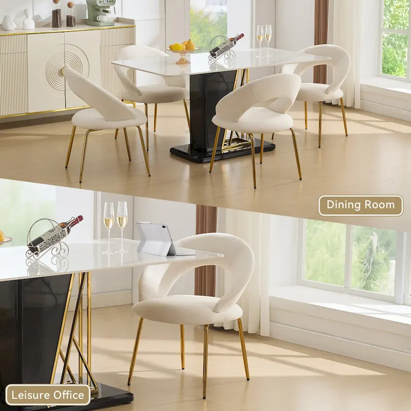 Velvet Dining Accent Chairs with Curved Backrest and Gold Metal Legs - 250lb Capacity