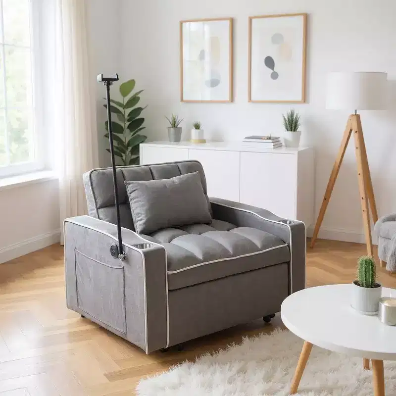 2-in-1 Convertible Sofa Bed with Pull Out Bed, Modern Double Sleeper Sofa, Adjustable Sleeper Bed for Living Room, Dark Gray