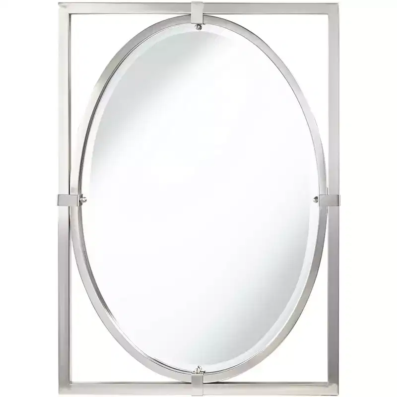 Uttermost Akita Rectangular Vanity Wall Mirror Modern Beveled Brushed Nickel Metal Frame 24 Wide for Bathroom Bedroom Living Room Entryway Office
