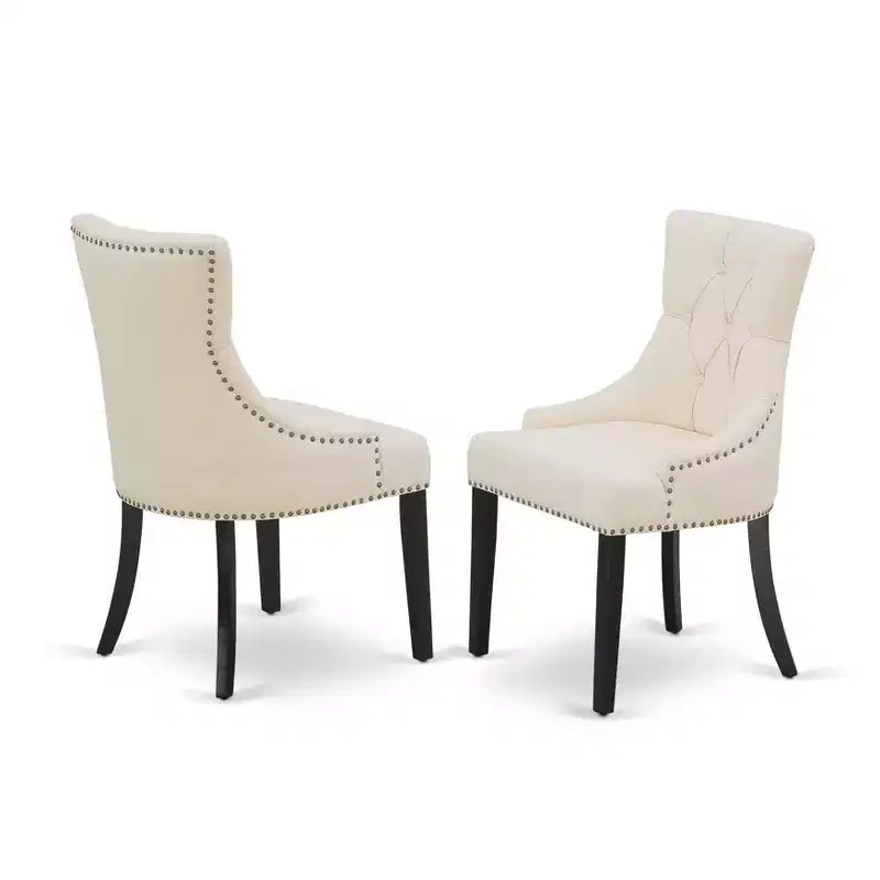 HomeStock Friona Parson Dining Chairs Button Tufted Linen Fabric Light Beige Black