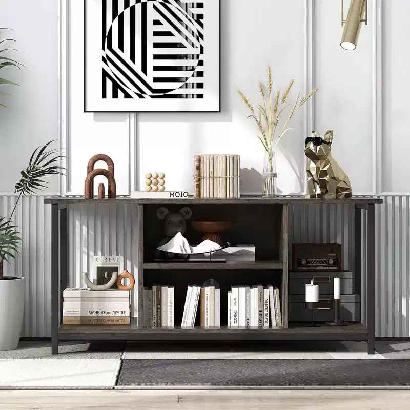 Costway TV Stand with Power Outlet USB & Type-C Port 3-tier TV Console Table Grey