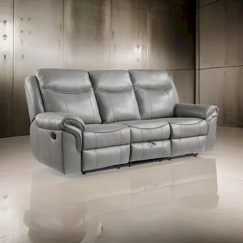 Gray Faux Leather Dual Manual Reclining Loveseat with Center Console, Cup Holders and USB Ports for 2 Person