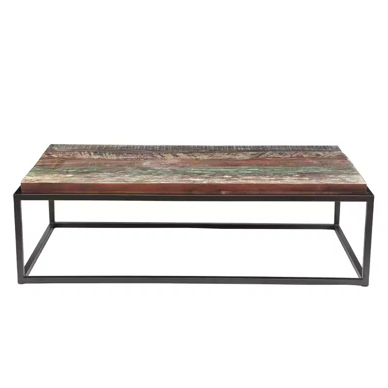 Asam Solid Reclaimed Wood Top Coffee Table Brown - Timbergirl: Hand-Welded Iron Frame, No Assembly Required