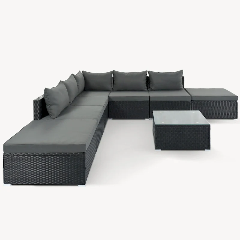 Gray Stylish Patio Furniture Set with Tempered Glass Table