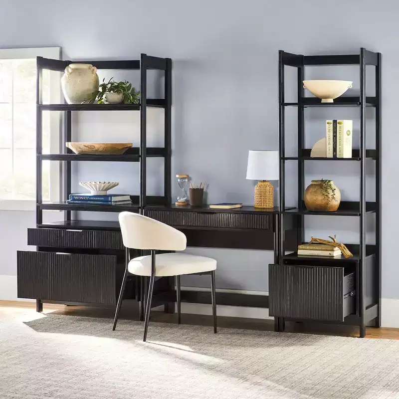 Saracina Home 3pc Transitional Desk with 1 Narrow Bookcase and 1 Wide Bookcase