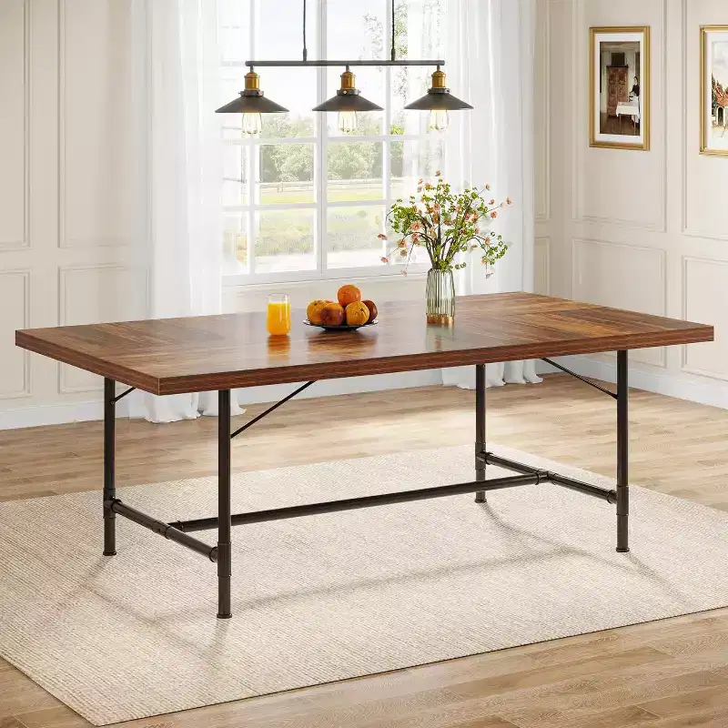 70.9-inch Dining Table for 6-8 People, Rectangle Wood Kitchen Table with Tube Metal Frame for Dining Room, Living Room