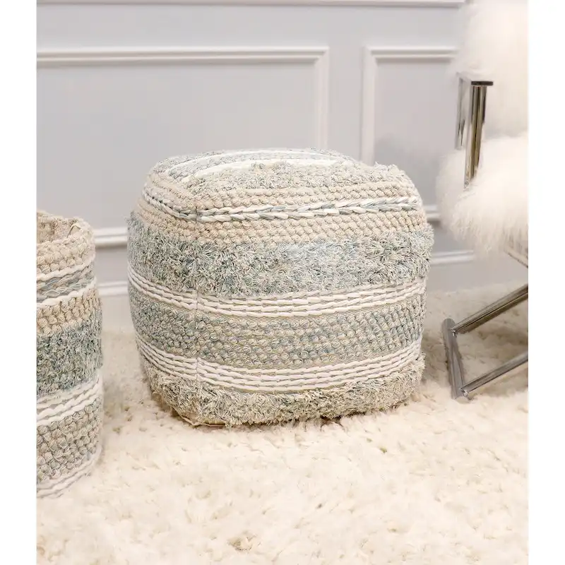 Pasargad Home Grandcanyon Braided Cotton Pouf, 20 Beige