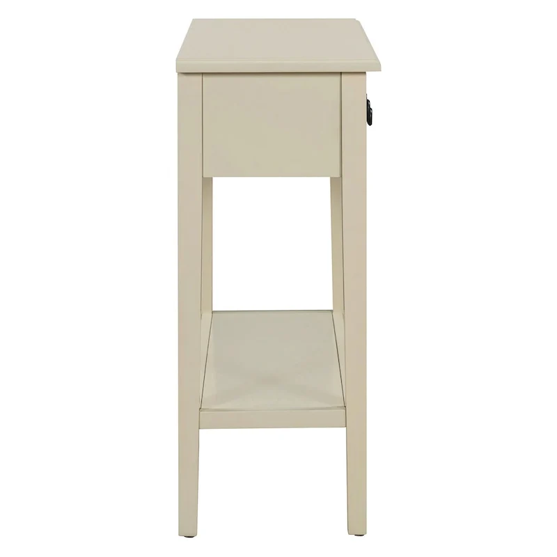 38.2 Rustic Console Table with Open Shelf and Three Drawers, Rubber Wood Legs