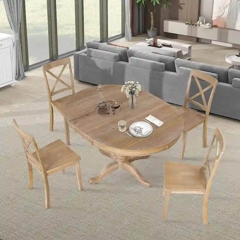 42-54 Farmhouse Round Extendable Dining Table for 4