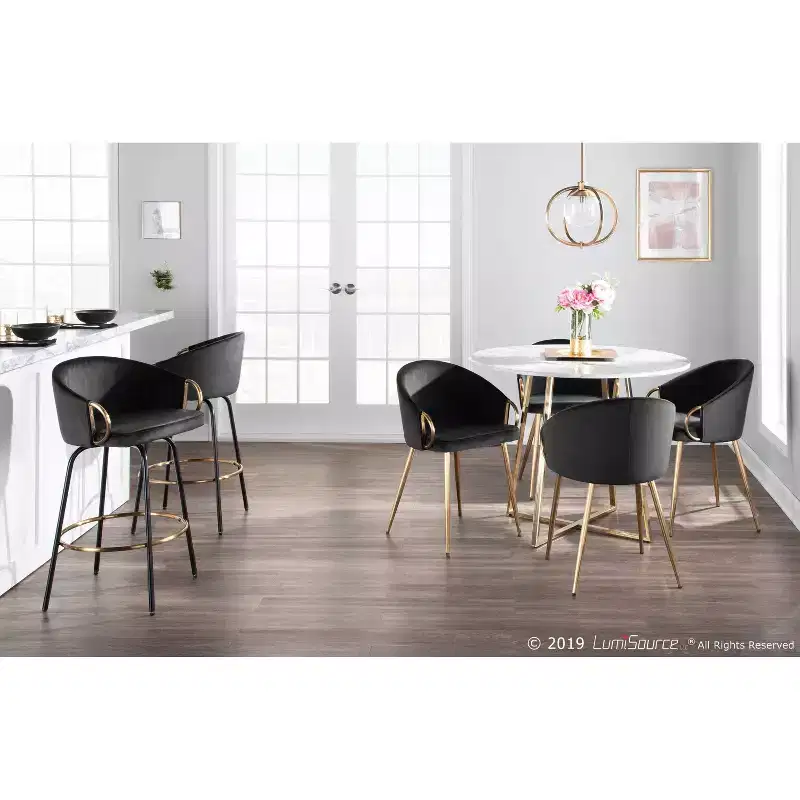 Set of 2 Claire Dining Chairs Gold/Black Velvet - LumiSource: Rounded Low Backrest, Padded Seat, Steel Frame