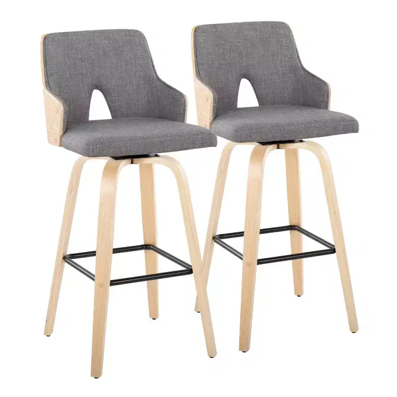 Barstools Natural/Light Gray/Black - Mid-Century Modern, Swivel, Footrest, Wood Frame