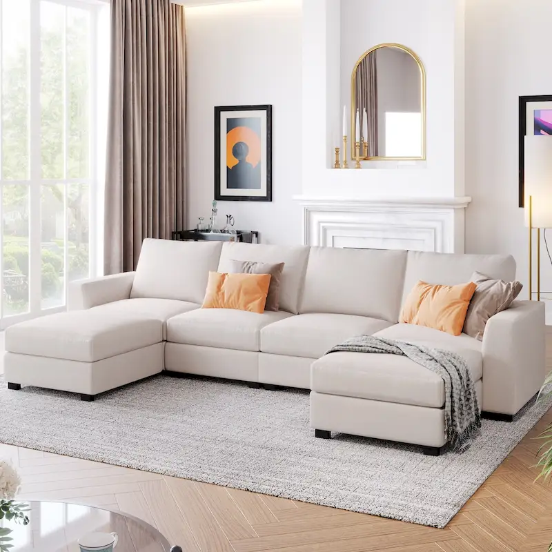 3 Pieces U shaped Sectional Sofa with 2 Removable Ottomans