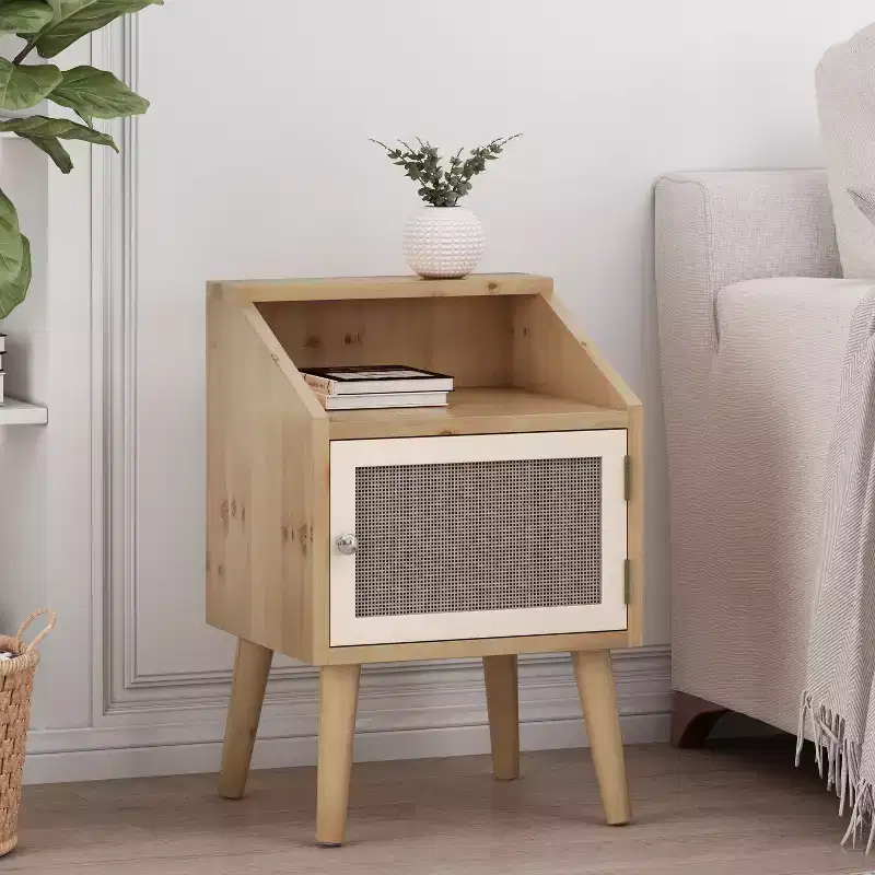 Okak Modern End Table with Storage Shelf and Drawer, Side Table with Sturdy Legs, Couch Table for Sofaside, Living Room, Bedroom, Natural+White