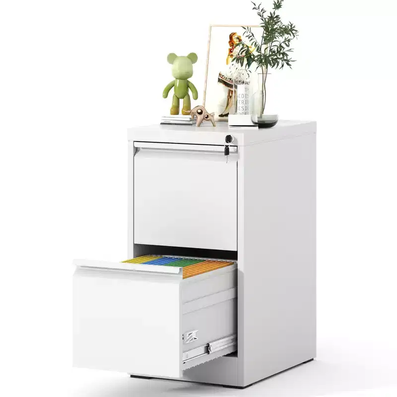 VIYET 28H 2-Drawer White Metal Vertical File Cabinet with Lock, Steel Filing Cabinet for Home Office, Fits A4/Legal/Letter Size