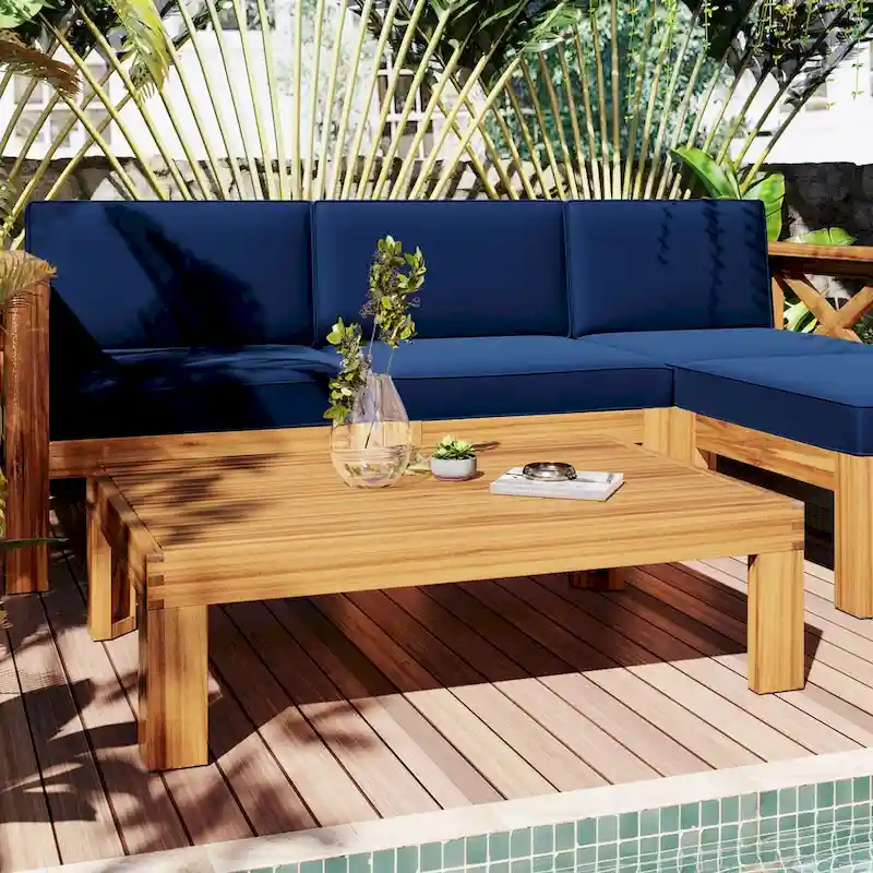 Natural Natural Acacia Wood Outdoor Sectional Sofa Set with Solid Table