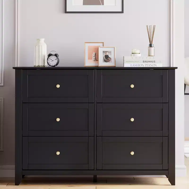 GustoWave 6 Drawer Dresser, Modern Chest of Drawers with Round Handle and Sturdy Leg