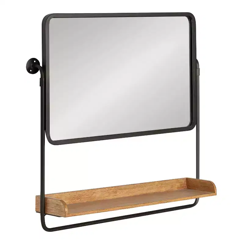 26 x 26 Rheeves Decorative Wall Mirror with Shelf Rustic Brown/Black - Kate & Laurel All Things Decor