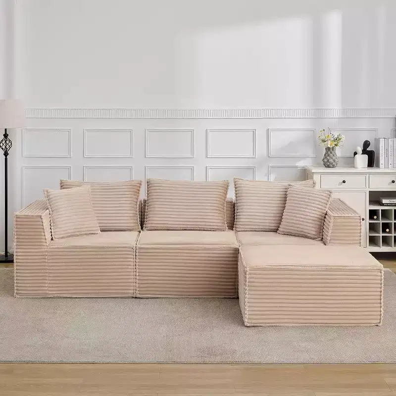 Acekool 107 Modular Cloud Couch Sectional Sofa, Boneless Deep Seat Floor Sofa for Living Room, Beige