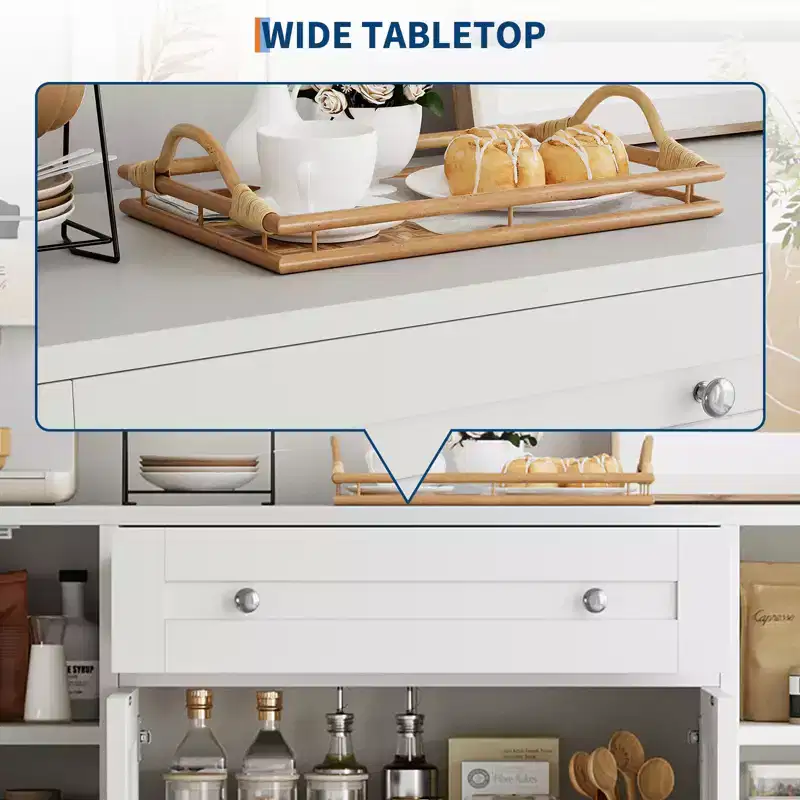 Modern Storage Solution Sideboard Buffet Cabinet  Wooden Credenza with Drawer & 4 Doors  Freestanding Organizer