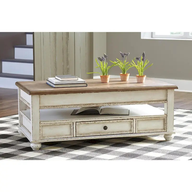 White/Brown Traditional Lift Top Coffee Table