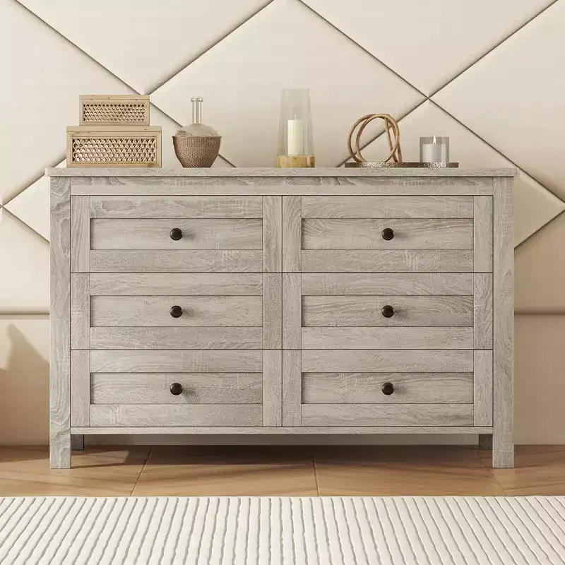 Retro Farmhouse Style Dresser with 6 Drawers, Wooden Storage Cabinet for Bedroom 4S - ModernLuxe