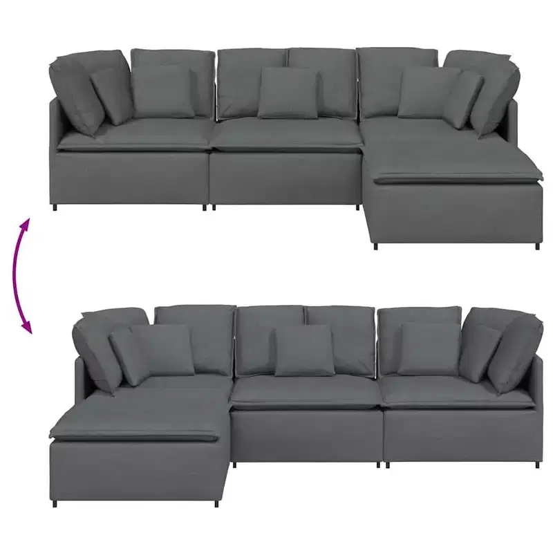 vidaXL Modular Sofa with Footstool & Cushions Fabric Dark Gray - Dark Gray