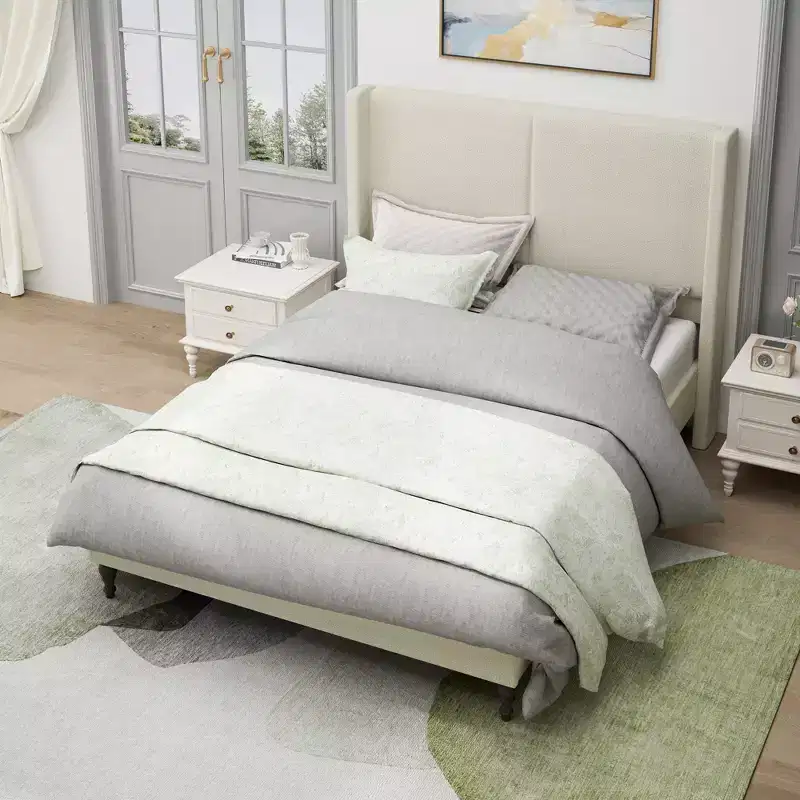 Queen/King Size Platform Bed Frame with Upholstered Headboard, Boucle Fabric - ModernLuxe