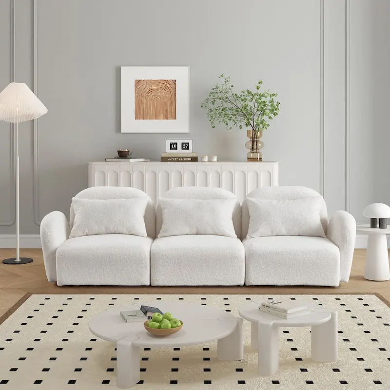 Living Room Furniture Three Seat Lazy Sofa Teddy Fabric White,High quality and durable