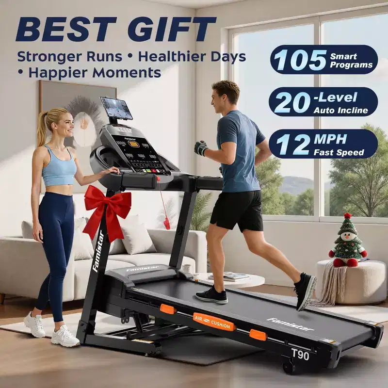 Foldable Treadmill w/ 20% Incline, 12MPH Fast Speed Treadmill w/105 Programs for Home Running Walking, 400LBS Treadmill APP Connected, Wider Belt