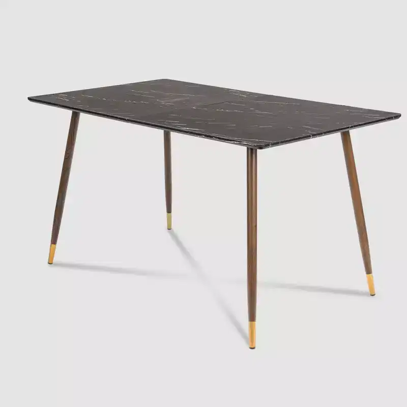 55.1 Modern Dining Table with Black Marble-Style Top and Wood Tapered Legs, Rectangular Kitchen & Dining Room Table