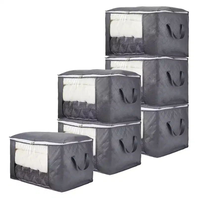 6-Pack Foldable Clear Window Clothes Storage Bags, Non-Woven Large Capacity with Handles, Two-Way Zippers Bedroom Closet Organizers