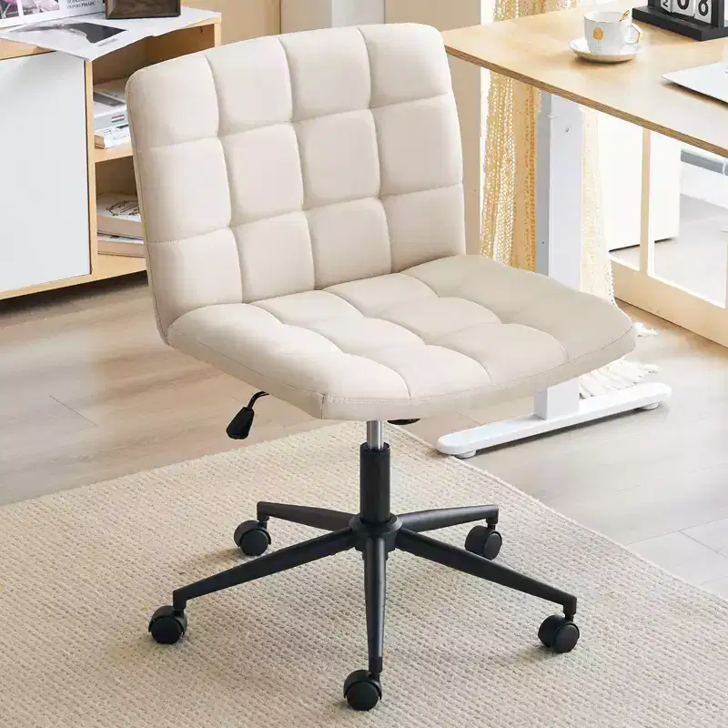 Furnimart Criss Cross Desk Chair Wide Seat with Wheels, 360 Swivel Cross Legged Thick Cushion, Home Office Chair for Bedroom/Vanity/Study
