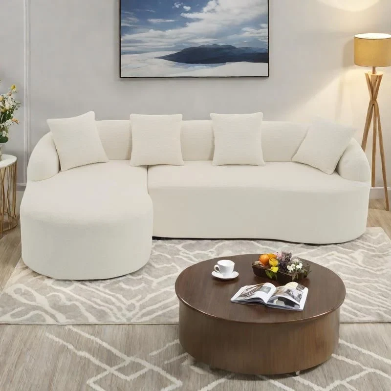 L-Shaped Chenille Sectional Sofa with Chaise and 4 Pillows