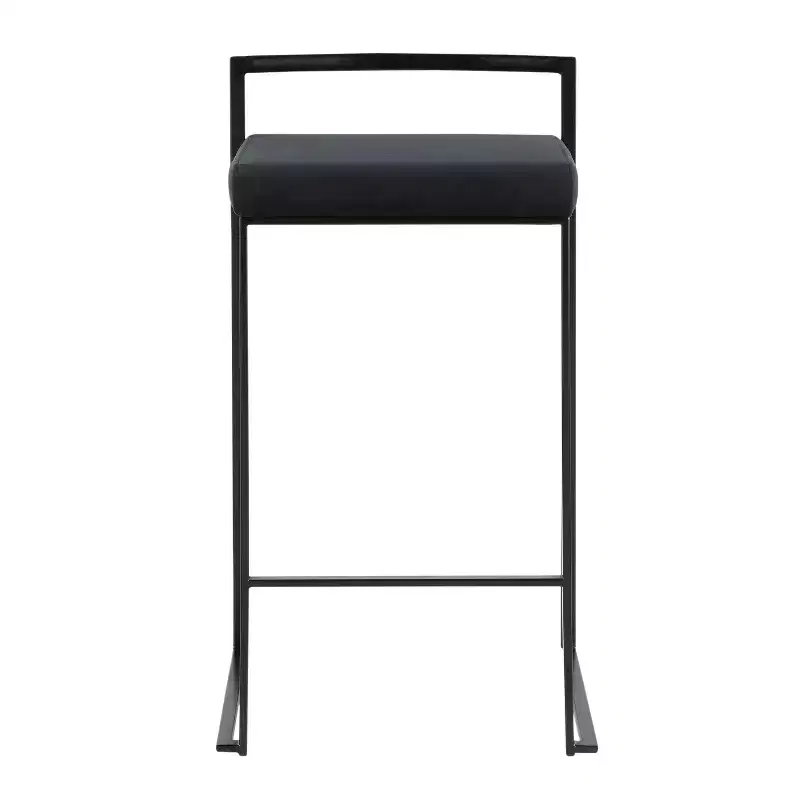LumiSource Set of 3 Fuji Stacker Counter Height Barstools Black Metal/Black Velvet