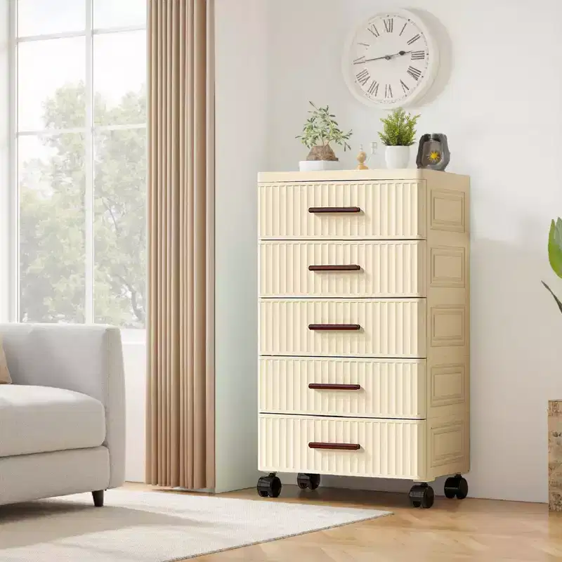 5-Tier Multifunctional Storage Cabinet in Cream, Mobile Organizer for Bedroom & Living Room