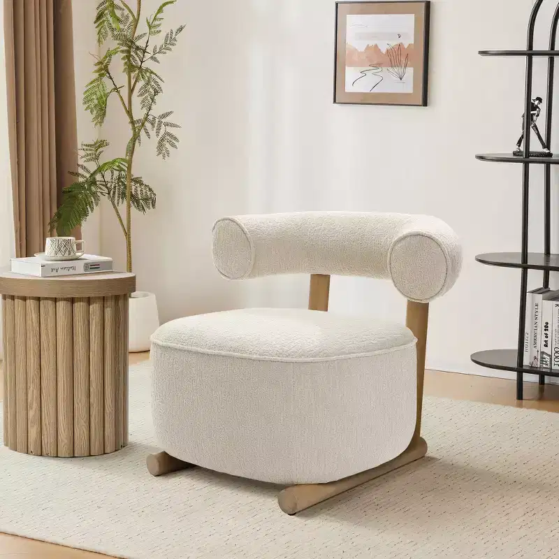 Upholstered Cream Modern U Shape Back Accent Chair Beige