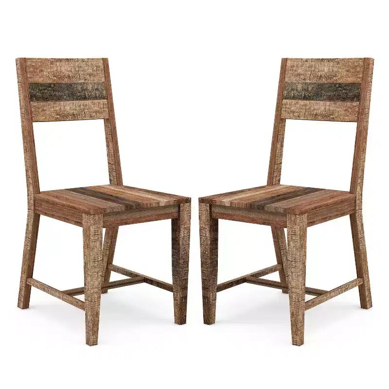 Open Back Mango Wood Dining Chairs Warm Natural Tone - Rustic Side Chair