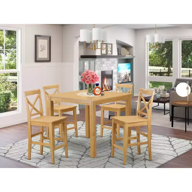 5-Piece Counter Height Dining Set with Pub Table and Bar Stools