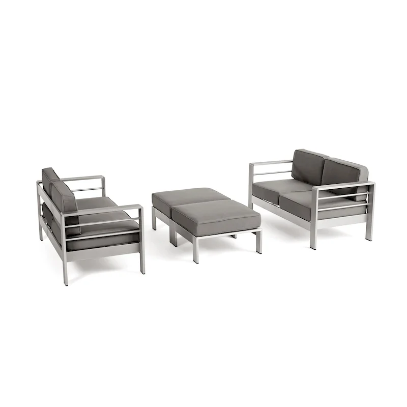 Cape Coral Outdoor 4-Seater Aluminum Loveseat and Ottoman Set by Christopher Knight Home