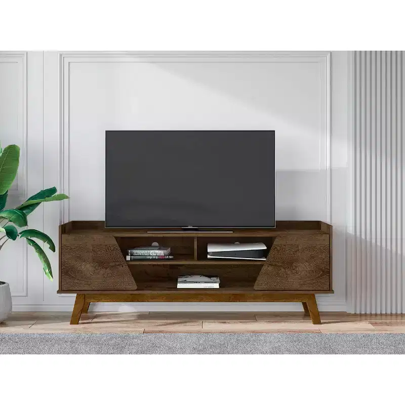 Marcus Mid-Century Modern 5 Shelf TV Stand for TVs up to 65 Rustic Brown - Manhattan Comfort: Entertainment Center, Media Console