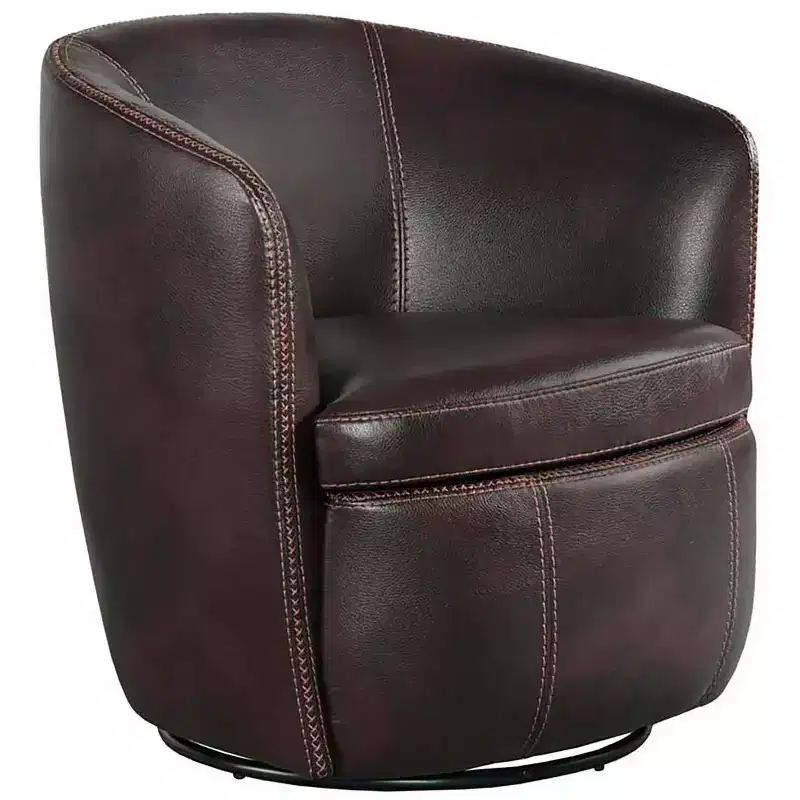 Vito Pebble Brown Faux Leather Barrel Swivel Chair